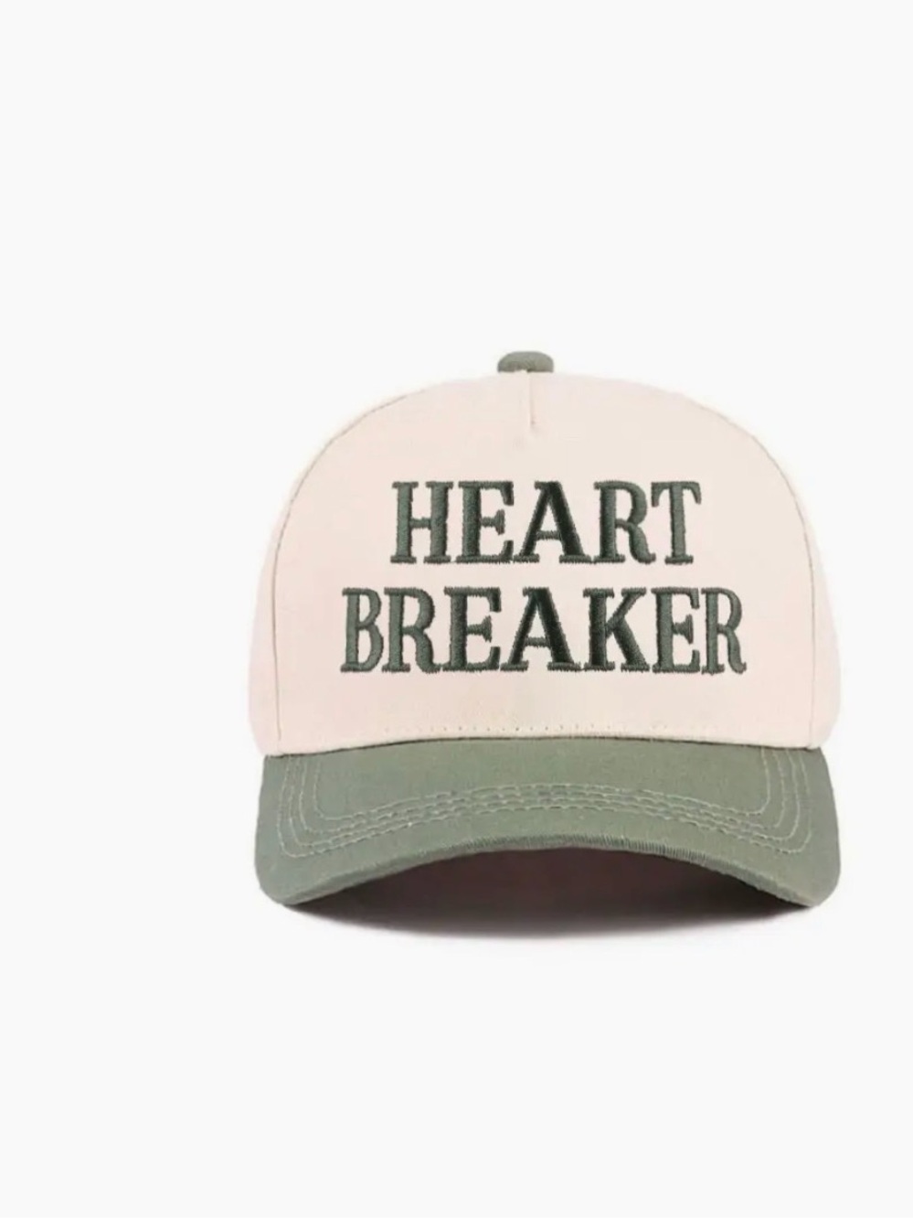 Heart Breaker Embroidered Baseball Cap - Cream & Olive